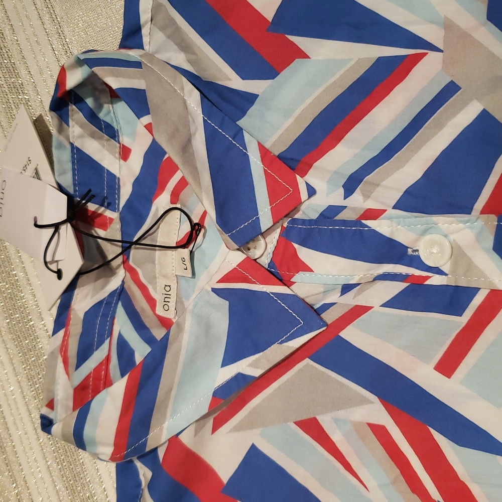 ONIA New Swim Cover-Up Shirt Dress Geo Print Button Pockets Cotton NWT Womens L - Picture 9 of 14